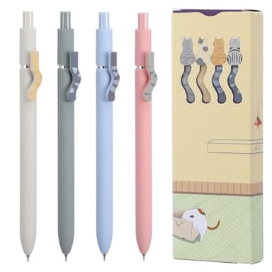 FNANJWQ Cute Cat Pens, 4 Pcs 0.5mm Retractable Quick Dry Black Ink Gel Pen, Cat's Tail Gel Pen Fine Point Smooth Writing Pens, Cat Lover Gifts for Women Men