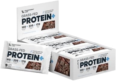 Transparent Labs Protein+ Bars - Whole-Food Protein Bars w/ 15g+ Grass-Fed Whey & Egg Whites Protein, Natural Peanut & Almond Butter, No Artificial Sweeteners - Sea Salt Brownie, 12 Bars