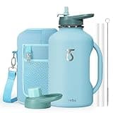 Trebo 64oz Water Bottle Insulated with Handle & Straw Lids, Half Gallon Vacuum Double Wall Water Jug,Keep 24hrs Cold Hot, Stainless Steel Metal Large Thermos, Wide Mouth Flask for Men with Carry Pouch
