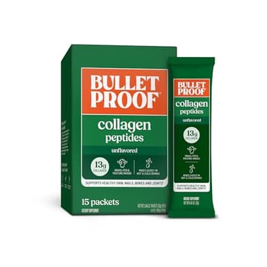 Bulletproof Unflavored Grass-Fed Collagen Peptides Powder Packets with Amino Acids for Skin, Bone and Joint Support, Pasture Raised, No Added Hormones, Pack of 15