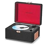 Portable Vintage Desktop CD Player with HiFi Speakers, LED Display, Bluetooth Out & Input, Rechargeable Battery, Cute Retro Suitcase Leather CD Player for Home Decor and Gift, Black