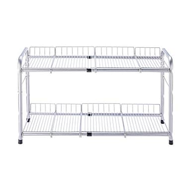 FlagShip 2 Tier Under Sink Organizers and Storage Rack Expandable Cabinet Shelf for Kitchen Bathroom Silver (17-25 inches)