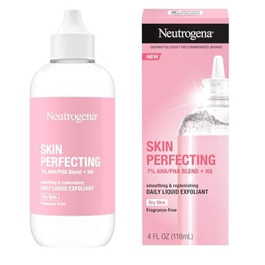 Neutrogena Skin Perfecting Daily Liquid Facial Exfoliant with 7% AHA/PHA Blend + HA to Smooth, Exfoliate & Replenish Dry Skin, Leave-On Face Exfoliator, Oil- & Fragrance-Free, 4 fl. oz