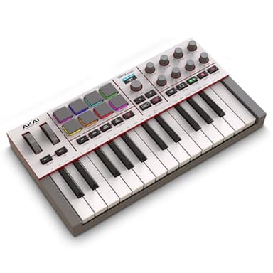 Akai Professional MPK Mini IV USB-C MIDI Keyboard Controller for Beginners and Producers - MPC Drum Pads, 360° Knobs, Pitch and Mod Wheels, Production Software, Native Instruments Sound Package, Grey