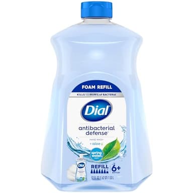 Dial Antibacterial Defense Foaming Hand Soap + Aloe, Spring Water Scent, 52 Fl Oz Hand Soap Refill, Dermatologist-Tested, Gentle on Skin