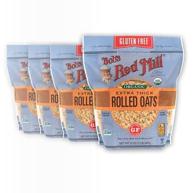 Bob's Red Mill Gluten Free Organic Extra Thick Rolled Oats, 32oz (Pack of 4) - Non GMO, Whole Grain, Vegan, Kosher