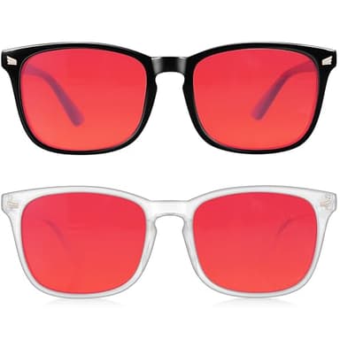 Vbewo 2 Packs Professional Sleep Glasses with 99.9% Blue Light Blocking Dual AR Coatings Red Lens, Computer Gaming Glasses for Men Women, Anti Fatigue & Eye Strain