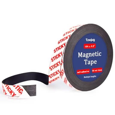 Towjug 10 Feet x1/2 in Magnetic Tape Strips Roll with Adhesive Backing, Flexible Sticky Magnet Tape for Lightweight Craft DIY Projects, Whiteboards and Fridge Organization (0.06" Thick)