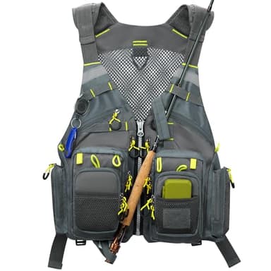 Gonex Fly Fishing Vest for Men Women, Comfortable Adjustable Fishing Vest with Multi-Pockets Reflective Stripes, Gray+Yellow