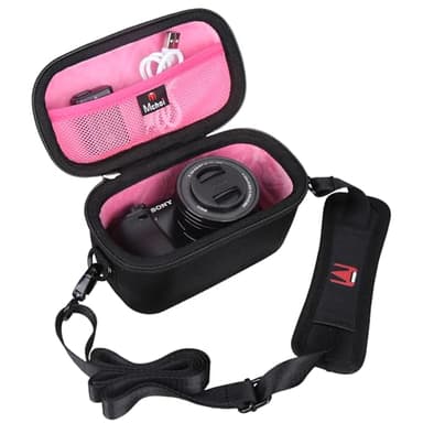 Mchoi Hard EVA Travel Case for Sony Alpha a6000/a6400/a6600/a6100/a5100 Mirrorless Digital Camera (Black and Pink)