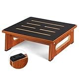 One Step Stool for Adults Seniors with Non-Slip Rubber Stepping Surface, Portable Single Wooden Riser, 450 LBS Capacity for Bedroom Kitchen Bathroom, or Bedside, Senior Support (Brown)