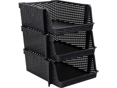 Advantus Nest and Stack Open Lid Storage Bin, Black, 3/Pack (39221)