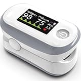 Alecaremed Pulse Oximeter, 4 Color OLED Display Oxygen Monitor Fingertip with 20 × Memory, Blood Oxygen Saturation Monitor (SpO2), Alarm & Brightness Adjustable, Batteries & Lanyard (White)
