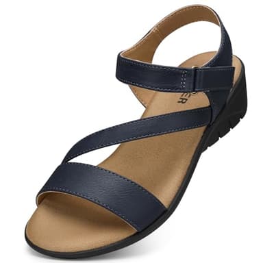 SHIBEVER Dressy Wedge Sandals for Women: Navy Blue Summer Casual Platform Strappy Rubber Arch Support Comfortable Walking Womens Wedges Sandal Outdoor Shoes Size 8