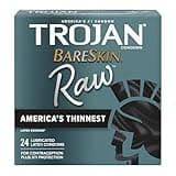 TROJAN BareSkin Raw Thin Condoms, Lubricated Condoms For Men, America’s Number One Condom Brand, 24 Count Pack