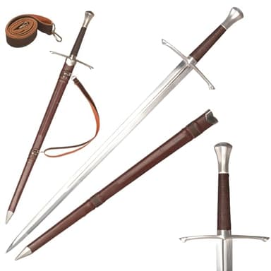 46.5" Medieval Western Sword Real Sword Handmade 1095 High Carbon Steel Full Tang (Includes Shoulder Strap)