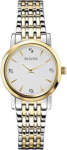 Bulova Ladies' Classic Diamond Dial Two-Tone Stainless Steel 3-Hand Quartz Watch, Silver-White Dial Style: 98P115