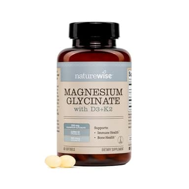 NatureWise Magnesium Glycinate 550mg + 2000 IU Vitamin D3 K2 100 mcg - D3 K2 Magnesium Supplement - Chelated for High Absorption - Bone Support - Non-GMO, USA Manufactured - [30-Day Supply]