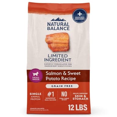 Natural Balance Limited Ingredient Grain Free Salmon & Sweet Potato Dry Dog Food for Small Breed Adults, Sensitive Stomach, 12 lb