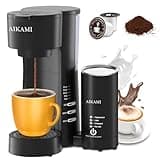 AIKAMI Single Serve Coffee Maker for K Cup & Ground Coffee with Milk Frother, 6 to 14 Oz Brew Sizes, Auto-Off Coffee Machine with Water Reservoir