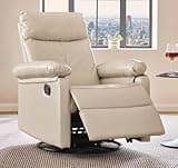 Susalt 30° Rocker & 360° Swivel Recliner Chair, Manual Glider Reclining with Adjustable Backrest Footrest and Lumbar Support for Nursery Living Room Bedroom Small Spaces, Faux Leather