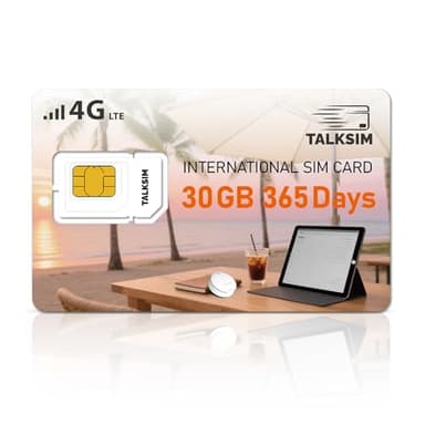 International Data SIM Card 30GB 365 Days, 4G LTE Prepaid Travel SIM Card Supported 45 Countries USA,UK,Europe,Asia& Africa, Travel SIM for Unlocked Phones, Tablets, WiFi Hotspots,No Contract
