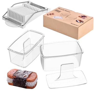 3-Piece Clear Musubi Maker Kit with Luncheon Meat Slicer - Non-Stick Onigiri Press Mold, BPA-Free Sushi Mold for Hawaiian Musubi