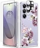 GVIEWIN for Samsung Galaxy S25 Ultra Case, [Screen & Camera Lens Protector][Non Yellowing] Floral Clear Slim Shockproof Protective Women Phone Cover for S25 Ultra 2025 6.9"(Cherry Blossoms/Purple)