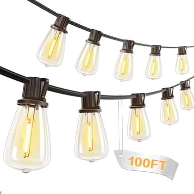 Tigrelight 100 FT Patio Lights Outdoor Waterproof, 37+2 Shatterproof LED Bulbs Connectable Hanging Outdoor Electric Lighting, Plug-in, Balcony Camping Backyard Garden Decor with 2700K Warm White