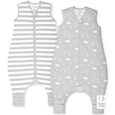 Mama Cheetah Toddler Sleep Sack with Feet in 1.0 TOG Organic Cotton for Boys and Girls, Baby Sleep Bag with Legs and 2-Way Zipper, Early Walker Medium, 2-Pack