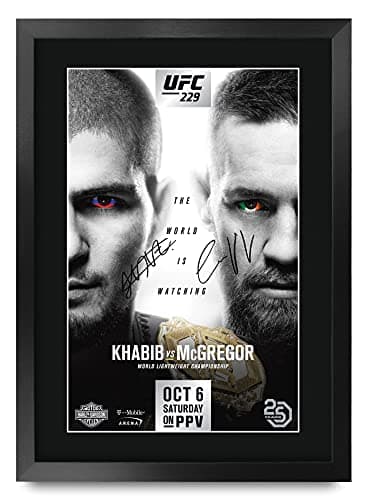 HWC Trading UFC 229 Fight Khabib Nurmagomedov vs Conor McGregor 16 x 12 inch Framed Gifts Printed Signed Autograph Picture for UFC Memorabilia Fans - 16" x 12" Framed