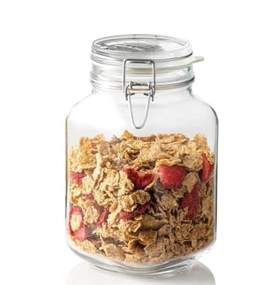 Bormioli Rocco Fido Squared Wide Mouth Glass Jar with Airtight Gasket Clamp Lid for Canning and Food Storage, Clear Top, 67.75 oz.