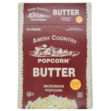 Amish Country Popcorn | Old Fashioned Microwave Popcorn | 10 Bags Ladyfinger Butter | Non-GMO, Gluten Free, Microwaveable and Kosher (10 Bags)