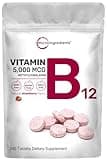 Micro Ingredients Vitamin B12 5000mcg | Methyl B12 Active Form – 240 Chewable Tablets | Fast Dissolve, Natural Strawberry Flavor, Support Energy, Metabolism Health | Vegan, Non-GMO, & No Glute