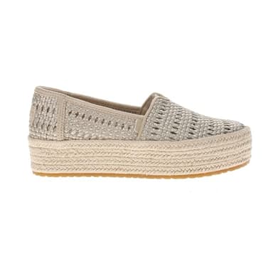 TOMS Women's Valencia Espadrille, Fabric Upper, Champagne Metallic Basket Weave, 8.5B