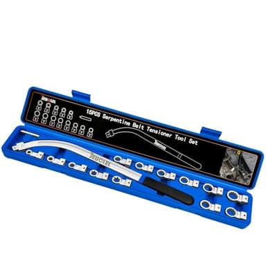 15PCS Universal Auxiliary Idler Belt Tensioner Pulley Removal Tool Kit, 12-Point 12-19mm (0.47"-0.74") Serpentine Belt Tension Pulley Wrench Set, Engine Timing Belt Tensioning Nut Bolt Screw Remover