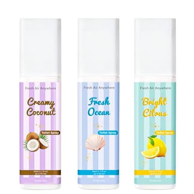 Toilet Spray, Citrus, Ocean & Coconut, 3 Pack 1.7 fl oz each, Bathroom Odor Eliminator, Travel Size, Essential Oil Freshener, Up to 255 Sprays