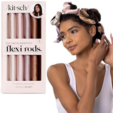 Kitsch Satin Heatless Hair Curlers – No Heat Hair Curlers to Sleep In for Overnight Curls – Soft Heatless Curling Rods for Women with Short & Long Hair - Alternative to Heat Styling – 6 pcs, Rosewood