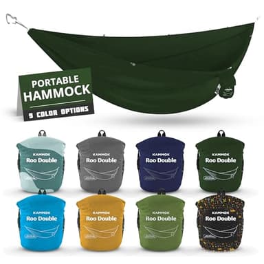KAMMOK: Roo Double Hammock | Made from Strong & 100% Recycled Water Resistant Ripstop Fabric | Comfortable, Packable, Lightweight (Lifetime Adventure Grade Warranty), Pine Green