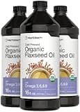 Horbäach Organic Flaxseed Oil | 3 Pack | 16 fl oz Each | Cold Pressed | with Omega 3, 6, 9 | Vegetarian, Non-GMO, Gluten Free Liquid