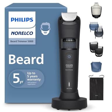 Norelco Philips Beard Trimmer 5000 Series, Men's Face Trimmer, 100% Waterproof BeardSense Tech, Precision Trimmer with Fading Combs, Self-Sharpening Blades, Hair Collector & Charging Stand, BT5785/40