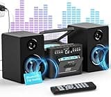 Greadio Stereo System for Home with Boombox CD and Cassette Player Combo, 40W Home Stereo System with Bluetooth, FM Radio/USB/TF/AUX/Remote Control, Detachable Wooden Bookshelf Speakers