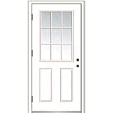 National Door Company ZZ364572R, Fiberglass Smooth, Primed, Right-Hand Outswing, Prehung Door, 9 Lite 2-Panel, Clear Glass, 36" x 80"