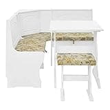 MUSEHOMEINC Modern Design 3 Pieces Solid Wood Breakfast Nook Corner Table Set with Side Bench, Hidden Storage Nook Table Set for Small Space (Fancy Cloth)