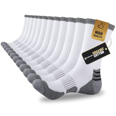 COOVAN Mens Cotton Crew Socks Moisture Wicking Cushioned Athletic Heavy Duty Work Boot Socks 6 Pairs