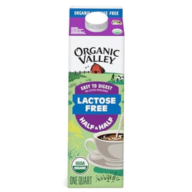 Organic Valley Lactose Free Half and Half — Organic, Pasture Raised, Non GMO — 32 oz (Quart)