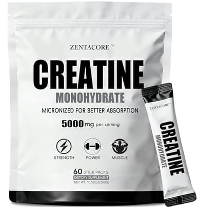 ZentaCore Creatine Monohydrate Stick Packs 5g – 60 Single Serve Creatine Packets, Micronized Creatine Powder for Men & Women, Travel Creatine Packets, Unflavored Pre & Post Workout Supplement