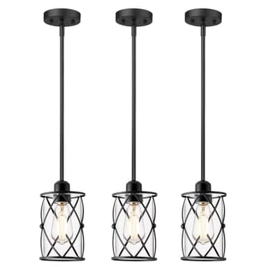 Osimir Glass Pendant Lights Kitchen Island 3 Pack, Black Kitchen Pendant Lighting Over Island with Rod, Modern Mini Hanging Light for Sink Dining Room, CH9176BK-3PK