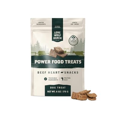 Lone Wolf Ranch Chuck Norris Power Food Treats, Air Dried High Protein Dog Training Treat or Topper (Beef Heart, 6oz)