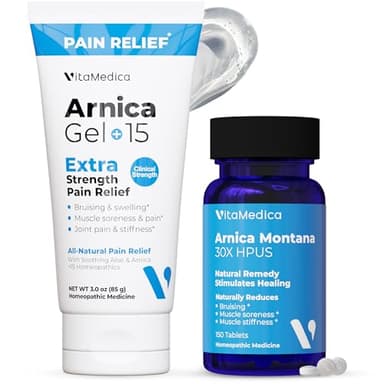 VitaMedica Arnica Montana Tablets & Arnica Gel Bundle – Support for Bruising, Swelling & Soreness, 150 Rapid-Dissolve Tablets + 3 oz Water-Based Gel